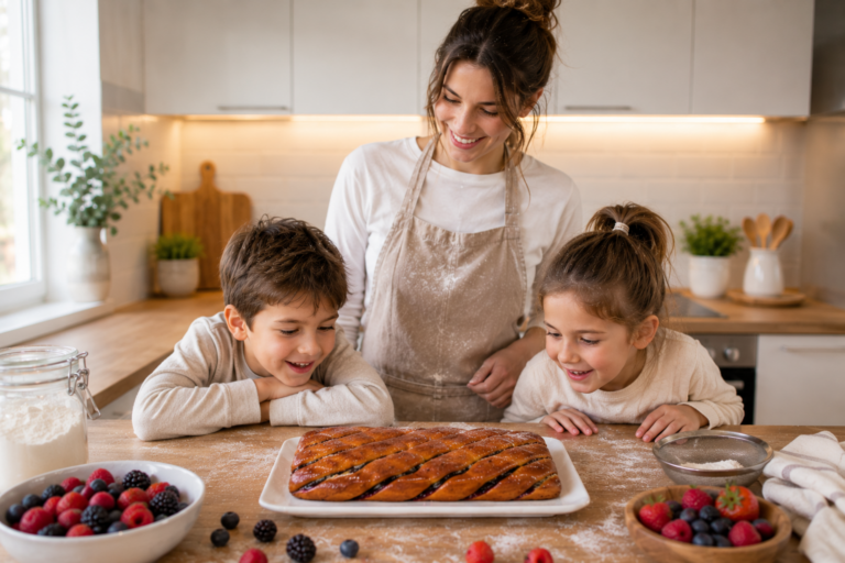 / Preparación casera de bizcocho de frutos rojos