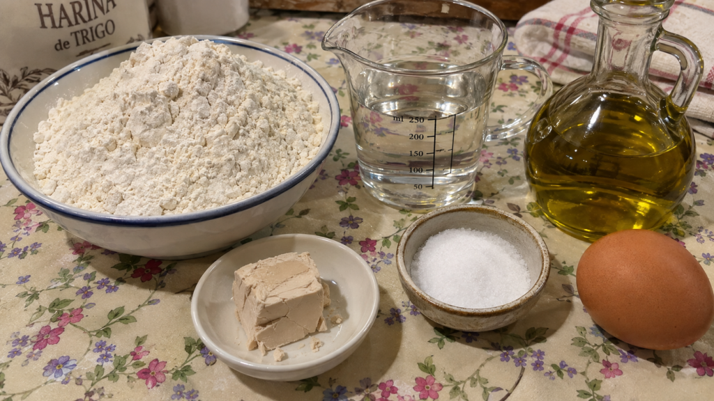 ingredientes para masa de empanada de pulpo y gambas